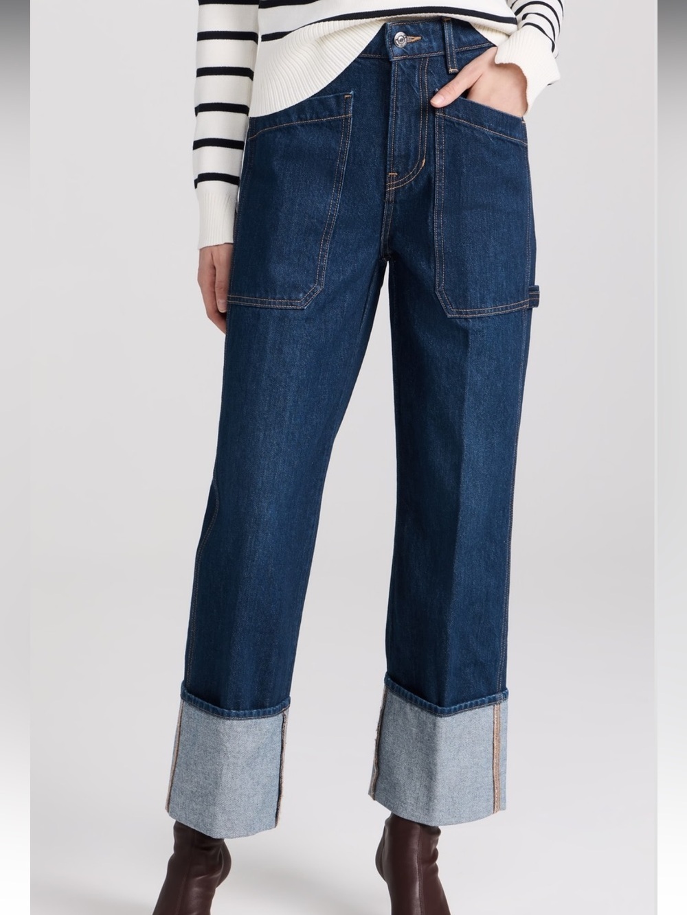 Veronica Beard Dylan High Rise Straight Leg Jean Full Length Wide Cuff hem - Picture 2 of 16